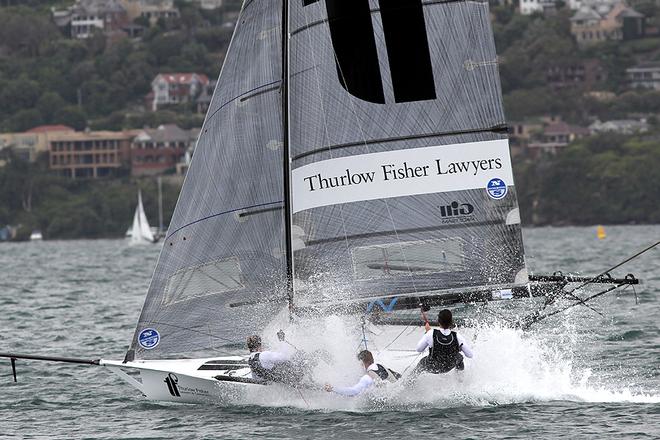 Thurlow Fisher Lawyers is always near the lead - 18ft Skiffs NSW Championship 2013 © Frank Quealey /Australian 18 Footers League http://www.18footers.com.au